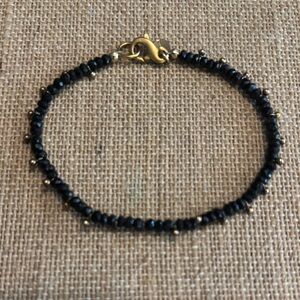 B Fatica Black stone Beaded Bracelet Logo Tag 7”